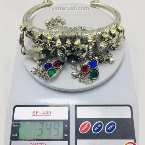 Tribal Silver Torque Choker Necklace With Multicolor Glass Stones - Picture 6 of 7